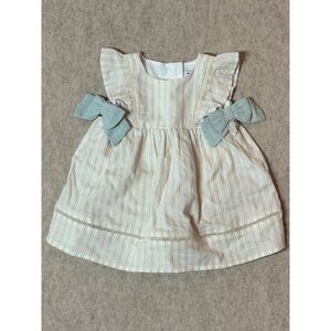 Haute Hippie Baby Girl Dress Bloomer Set 6-9M Beige Stripe Blue Bows Boutique